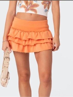 Edikted Orange Ruffled Mini Skirt — New with Tags — Size L